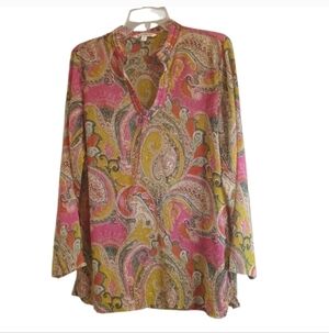 Travel Smith Paisley Pink Chartreuse Green Made In India Sheer Tunic Size Medium